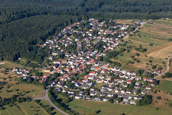Village - view on the edge of agricultural fields and farmland in Schluttenbach in the state Baden-Wurttemberg, Germany