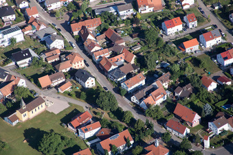 Aerial photograpy of Mary Queen in the district Schluttenbach in Ettlingen in the state Baden-Wuerttemberg, Germany