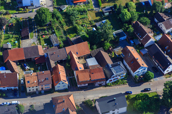 Long Street in the district Schluttenbach in Ettlingen in the state Baden-Wuerttemberg, Germany seen from above