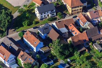 Drone recording of Long Street in the district Schluttenbach in Ettlingen in the state Baden-Wuerttemberg, Germany