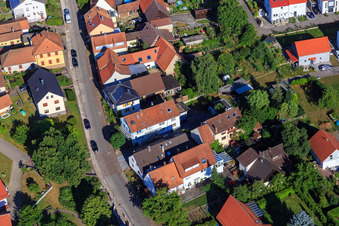 Long Street in the district Schluttenbach in Ettlingen in the state Baden-Wuerttemberg, Germany from a drone