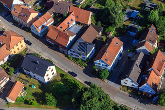 Aerial photograpy of Long Street in the district Schluttenbach in Ettlingen in the state Baden-Wuerttemberg, Germany