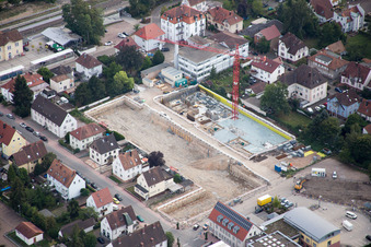 In the city center" New building of RiBa GmbH between Bismarck- and Gartenstr in Kandel in the state Rhineland-Palatinate, Germany seen from above