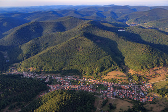 Aerial view of Village view in the valley of the Palatinate Forest in Eußerthal in the state Rhineland-Palatinate, Germany