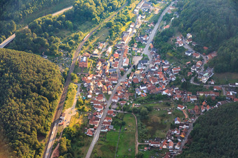 Main street with church Wilgartswiesen in Wilgartswiesen in the state Rhineland-Palatinate, Germany