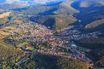 Aerial view of City overview from the north in Hauenstein in the state Rhineland-Palatinate, Germany