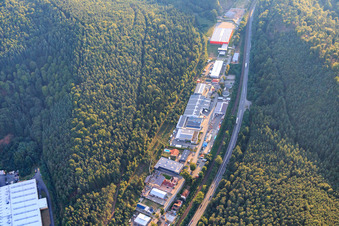 Alte Bundestraße industrial park with Schumacher GmbH & Co. KG, Gundermann GmbH, and Schuh Marke GmbH & Co. KG in Hauenstein in the state Rhineland-Palatinate, Germany
