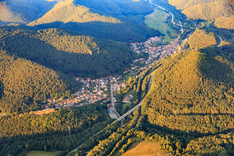 View of the Queichtal from the west in Wilgartswiesen in the state Rhineland-Palatinate, Germany