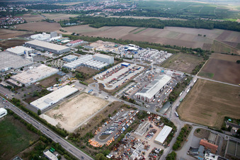 Industrial area Im Langgewan, forwarding company Kube & Kubenz in Worms in the state Rhineland-Palatinate, Germany out of the air