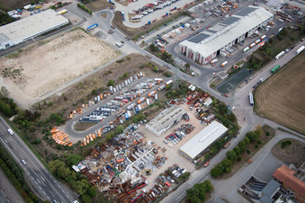 Industrial area North on the Rhine in Worms in the state Rhineland-Palatinate, Germany from above
