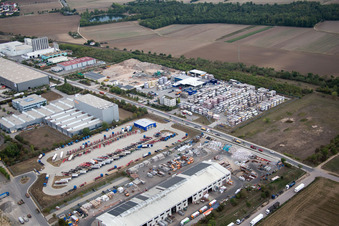 Industrial area Im Langgewan, forwarding company Kube & Kubenz in Worms in the state Rhineland-Palatinate, Germany from the plane