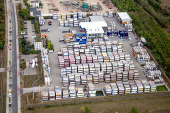 Aerial view of Warehouses and forwarding building Kube & Kubenz in Worms in the state Rhineland-Palatinate, Germany
