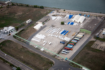 Bird's eye view of Industrial area North on the Rhine in Worms in the state Rhineland-Palatinate, Germany
