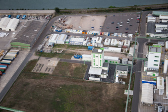 Industrial area North on the Rhine in Worms in the state Rhineland-Palatinate, Germany viewn from the air