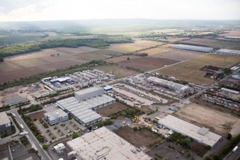 Bird's eye view of Industrial area Im Langgewan, forwarding company Kube & Kubenz in Worms in the state Rhineland-Palatinate, Germany