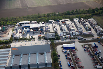 Drone recording of Industrial area Im Langgewan, forwarding company Kube & Kubenz in Worms in the state Rhineland-Palatinate, Germany