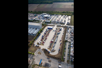 Industrial area Im Langgewan, forwarding company Kube & Kubenz in Worms in the state Rhineland-Palatinate, Germany from a drone