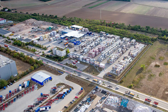 Oblique view of Warehouses and forwarding building Kube & Kubenz in Worms in the state Rhineland-Palatinate, Germany
