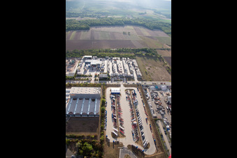 Bird's eye view of Industrial area Im Langgewan, forwarding company Kube & Kubenz in Worms in the state Rhineland-Palatinate, Germany