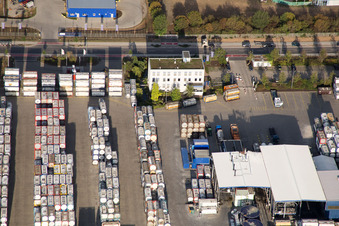 Oblique view of Industrial area Im Langgewan, forwarding company Kube & Kubenz in Worms in the state Rhineland-Palatinate, Germany