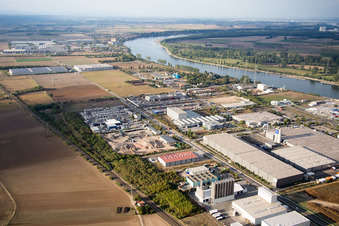 Aerial photograpy of Industrial area North on the Rhine in Worms in the state Rhineland-Palatinate, Germany