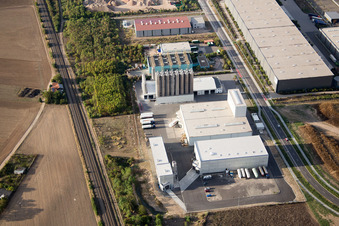 Oblique view of Industrial area North on the Rhine in Worms in the state Rhineland-Palatinate, Germany