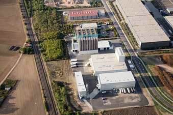 Industrial area North on the Rhine in Worms in the state Rhineland-Palatinate, Germany from above