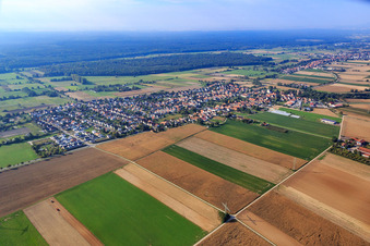 Aerial photograpy of Village view from the northeast in Minfeld in the state Rhineland-Palatinate, Germany