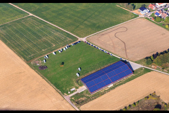 Aerial view of Motorhomes on National Day in Dierbach in the state Rhineland-Palatinate, Germany