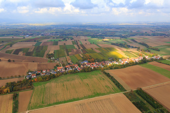 Village overview from the south in Vollmersweiler in the state Rhineland-Palatinate, Germany from above