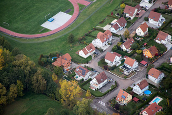 District Altenstadt in Wissembourg in the state Bas-Rhin, France seen from above
