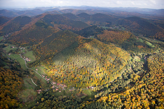 Forest and mountain scenery in autumn colurs of the nothern vosges in Windstein in Alsace-Champagne-Ardenne-Lorraine, France
