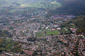 Aerial view of Niederbronn-les-Bains in the state Bas-Rhin, France