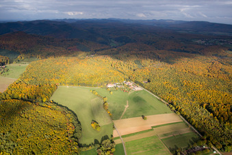Aerial view of Villa le Riessack in Niederbronn-les-Bains in the state Bas-Rhin, France