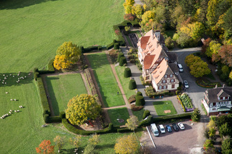 Villa le Riessack in Niederbronn-les-Bains in the state Bas-Rhin, France from above