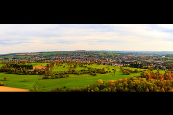 Panoramas behind orchards from the west in Niederbronn-les-Bains in the state Bas-Rhin, France
