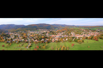 City panorama from the southwest in Niederbronn-les-Bains in the state Bas-Rhin, France