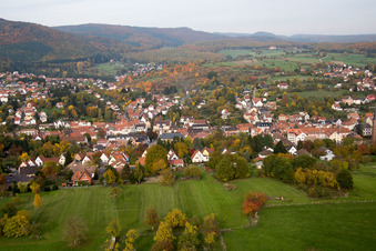 Bird's eye view of Niederbronn-les-Bains in the state Bas-Rhin, France