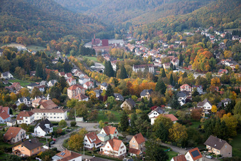 Aerial view of Niederbronn-les-Bains in the state Bas-Rhin, France