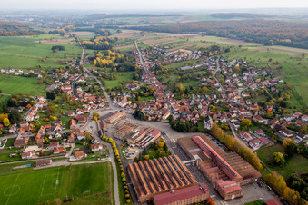 Village - view on the edge of agricultural fields and farmland in Zinswiller in Grand Est, France