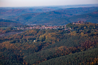 Aerial view of Lichtenberg in the state Bas-Rhin, France