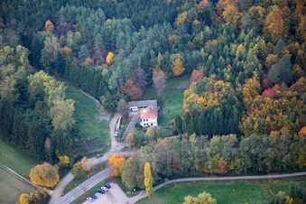 Aerial photograpy of Wolfartshoffen Waterfall in Reichshoffen in the state Bas-Rhin, France