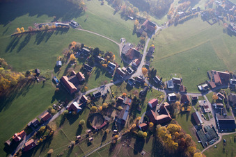 Village - view on the edge of agricultural fields and farmland in Breitenbuch in the state Bavaria