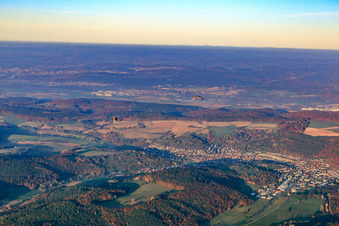 Aerial photograpy of View of the town from the southwest in Mömlingen in the state Bavaria, Germany