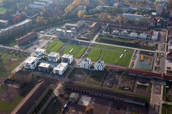 State Garden Show grounds in Landau in der Pfalz in the state Rhineland-Palatinate, Germany seen from above