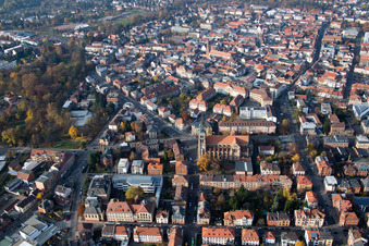 Bismarckstraße and Südring with Catholic Church of the Assumption of Mary - Marienkirche in Landau in der Pfalz in the state Rhineland-Palatinate, Germany