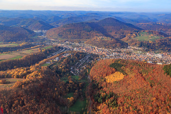 City overview from the south in Annweiler am Trifels in the state Rhineland-Palatinate, Germany