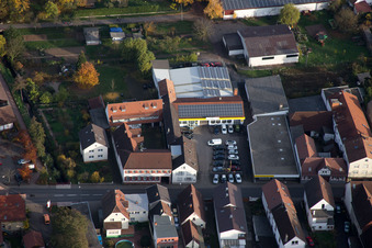 District Ingenheim in Billigheim-Ingenheim in the state Rhineland-Palatinate, Germany from the drone perspective