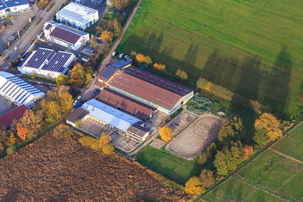 Aerial view of Horse trainer Oliver Wehnes in the district Minderslachen in Kandel in the state Rhineland-Palatinate, Germany