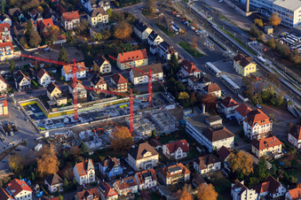 Construction site for In the city center in Kandel in the state Rhineland-Palatinate, Germany from above